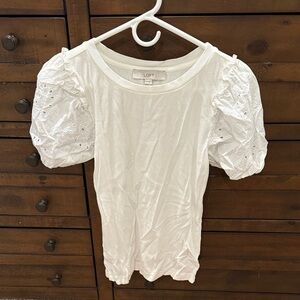 LOFT White Puff Sleeve Blouse
